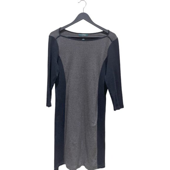 Lauren Ralph Lauren grey with black long sleeve midi dress size M - Picture 3 of 6